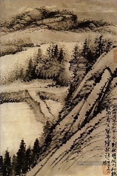 Shitao remonter d’un étage 1690 chinois traditionnel Peinture à l'huile